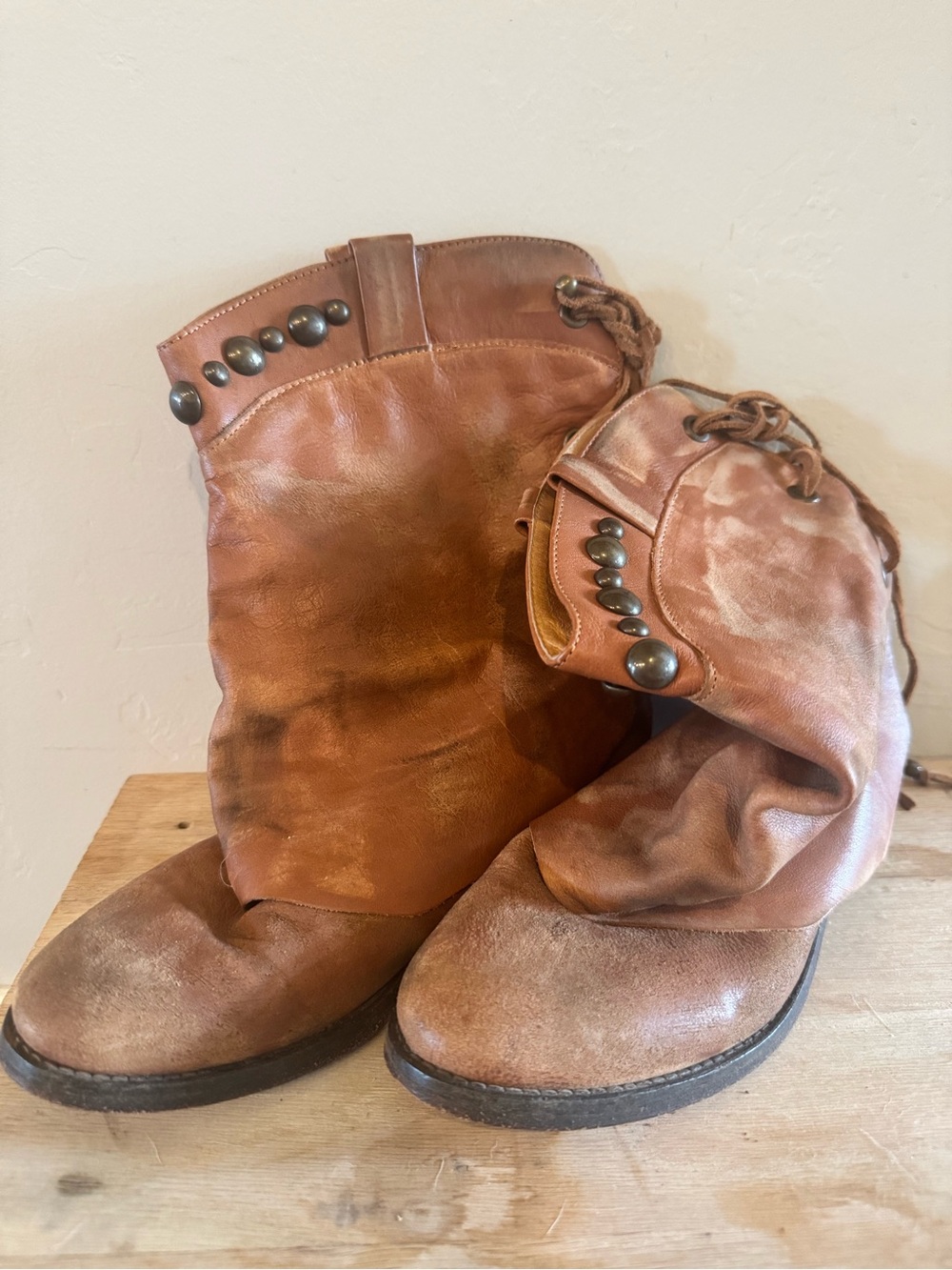 Free People Brown Studded Slouch Ankle Boots